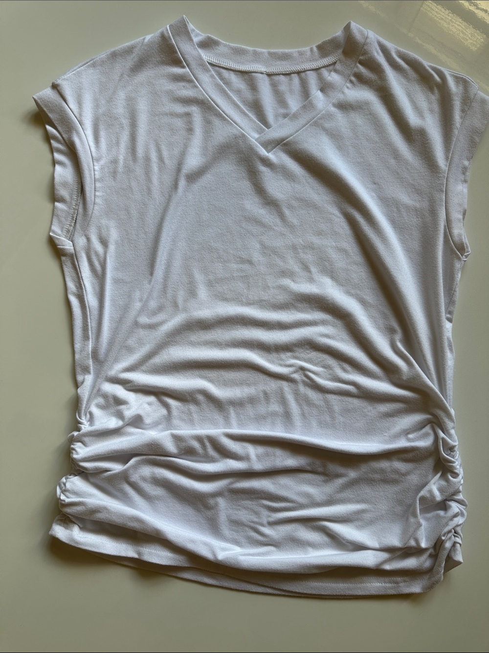 Women’s White V-Neck Ruched Side Tank